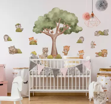 Vinilo dormitorio infantil lindos animales del bosque - TenVinilo