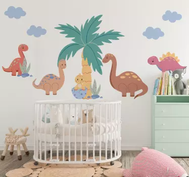 Vinilo dormitorio infantil lindos dinosaurios - TenVinilo