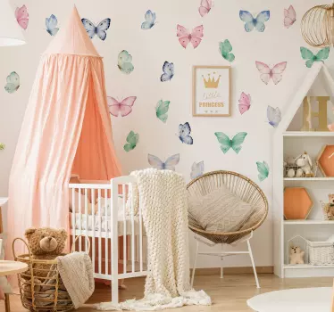 Vinilo dormitorio infantil mariposa acuarela - TenVinilo