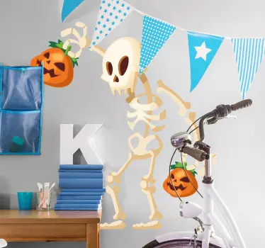 Vinilo Halloween calavera robando calabaza - TenVinilo