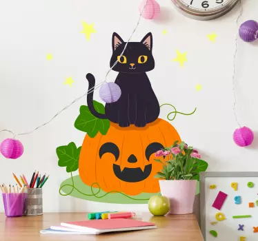 Vinilo Halloween gato y calabaza felices - TenVinilo