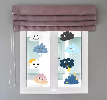 Vinilo para cristal ventana nubes infantiles con caras - TenVinilo