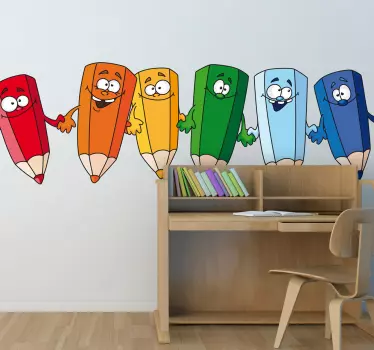 Vinilo infantil cenefa amigos lápices - TenVinilo