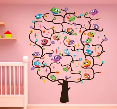 Vinilo infantil árbol lleno de pájaros - TenVinilo
