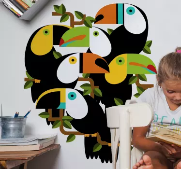 Vinilo infantil árboles y animales de la selva - TenVinilo