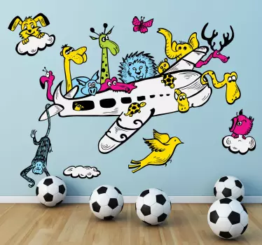 Vinilo infantil avión de animales - TenVinilo