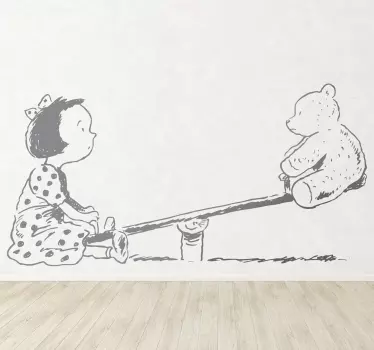 Vinilo infantil balancín niña peluche - TenVinilo