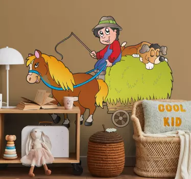 Vinilo infantil caballito con carrito - TenVinilo