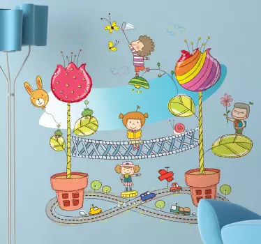 Vinilo infantil ciudad de macetas - TenVinilo