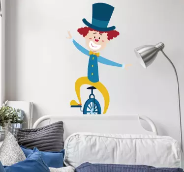 Vinilo infantil clown en monociclo - TenVinilo