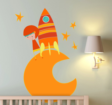 Vinilo infantil cosmonauta luna naranja - TenVinilo