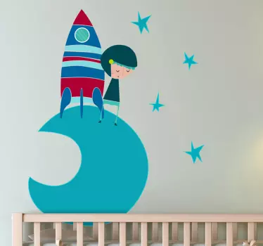 Vinilo infantil cosmonauta luna tono azul - TenVinilo