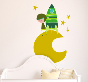 Vinilo infantil cosmonauta luna tono verde - TenVinilo