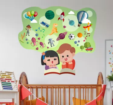 Vinilo infantil dibujo niños leyendo - TenVinilo