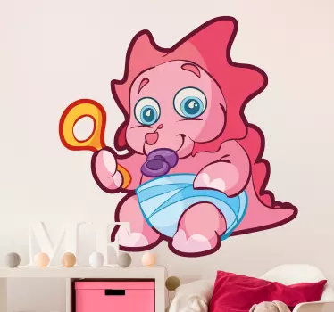 Vinilo infantil dinosaurio bebé rosa - TenVinilo