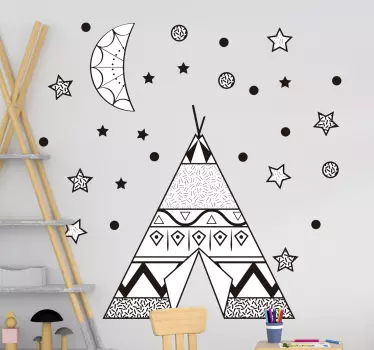 Vinilo para niños estilo indio con luna y tienda - TenVinilo