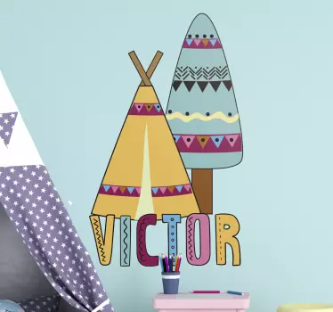 Vinilo par niños estilo indio nombre personalizable - TenVinilo
