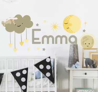 Vinilo infantil estrellas y sol con nombre  - TenVinilo