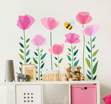 Vinilo infantil flores e insectos color - TenVinilo