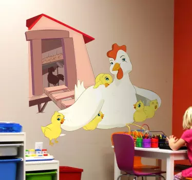 Vinilo infantil gallina y polluelos - TenVinilo