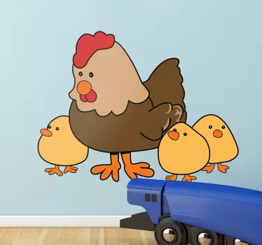 Vinilo infantil gallina y tres pollitos - TenVinilo