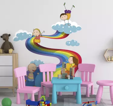 Vinilo para niños ilustración niños en arcoiris - TenVinilo