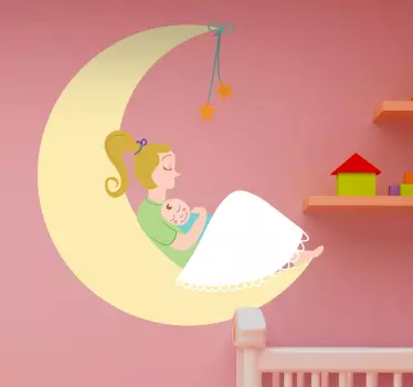 Vinilo infantil mamá y bebé luna - TenVinilo