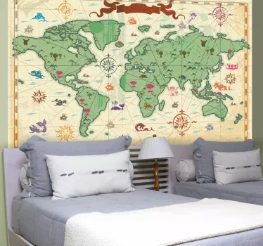 Vinilo infantil mapa mundo clasico - TenVinilo