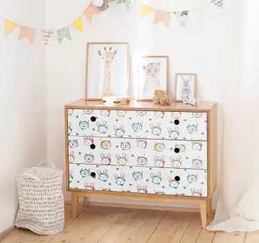 Vinilo infantil mueble patrón búho y conejo - TenVinilo