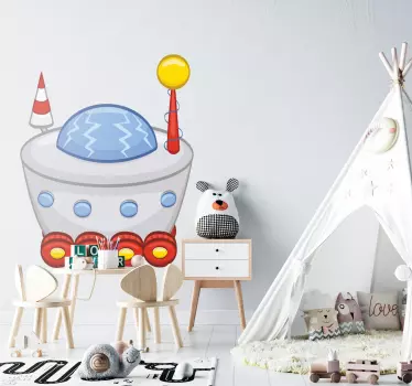 Vinilo infantil ovni espacial con ruedas - TenVinilo
