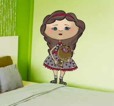 Vinilo infantil niña con gato - TenVinilo