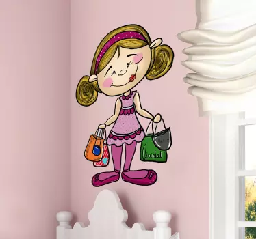 Vinilo infantil niña de compras - TenVinilo