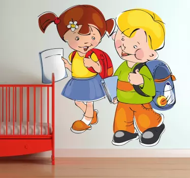 Vinilo infantil niños camino al colegio - TenVinilo