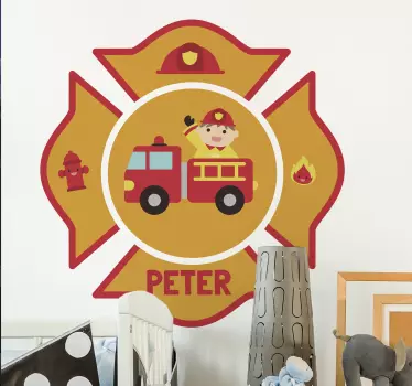 Vinilo para niños con nombre personalizable de bombero - TenVinilo
