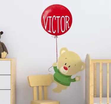 Vinilo pared oso peluche globo - TenVinilo