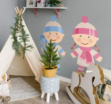 Vinilo infantil pareja bebés nieve - TenVinilo