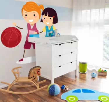 Vinilo infantil pareja jugadoras baloncesto - TenVinilo