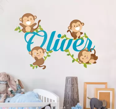Vinilo infantil personalizado monos - TenVinilo