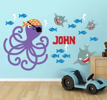 Vinilo infantil pulpo pirata personalizable - TenVinilo