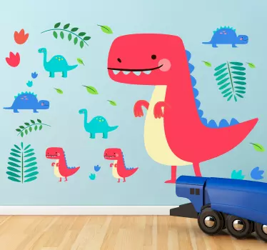 Vinilo infantil rojo dinosaurios - TenVinilo