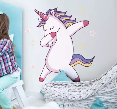 Vinilo habitación infantil Unicornio divertido bailando - TenVinilo