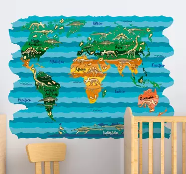 Vinilo mapamundi infantil de dinosaurios - TenVinilo