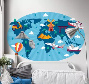 Vinilo mapamundi Mapa del mundo para niños viajes - TenVinilo