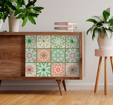 Vinilo mueble Azulejos de tonos azules y verdes como decoración c - TenVinilo