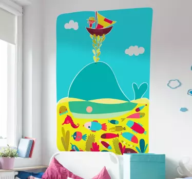 Vinilo mural dibujo de ballena - TenVinilo