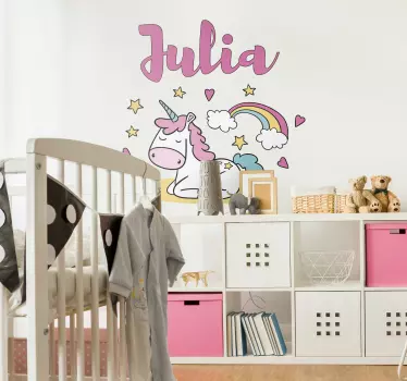 Vinilo para niños de unicornio con nombre - TenVinilo