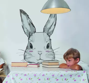 Vinilo nórdico infantil cara conejito blanco - TenVinilo