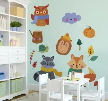 Vinilo para bebés con animales motivos otoño - TenVinilo