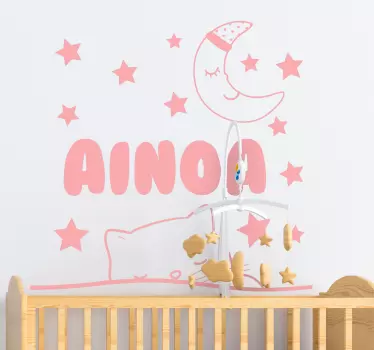 Vinilo para bebés de estrellas y luna con nombre - TenVinilo
