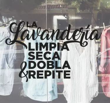 Vinilo para escaparate Lavadero lavar, secar, doblar y repetir - TenVinilo